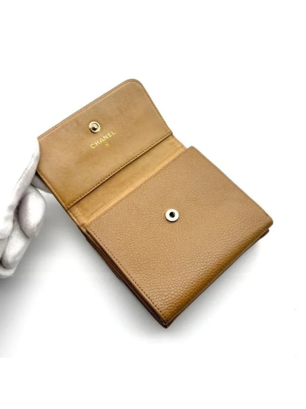 ★SOLD★ Chanel Wallet Coco Stitch Caviar Leather Hook Trifold - Picture 3 of 14